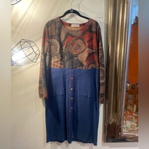 OOAK Upcycled knit skirt Colorful Abstract Long Sleeve Dress